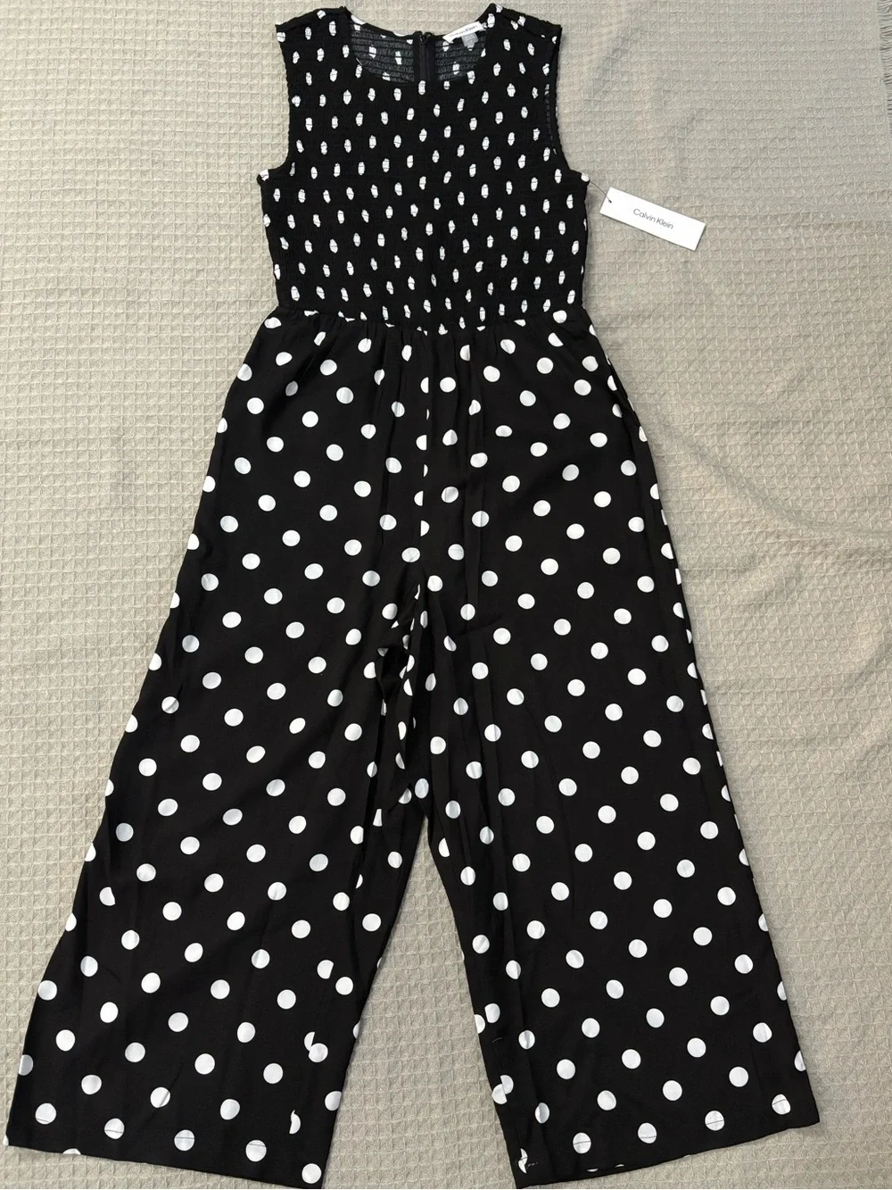 Calvin Klein Black Jumpsuit with White Polka Dots